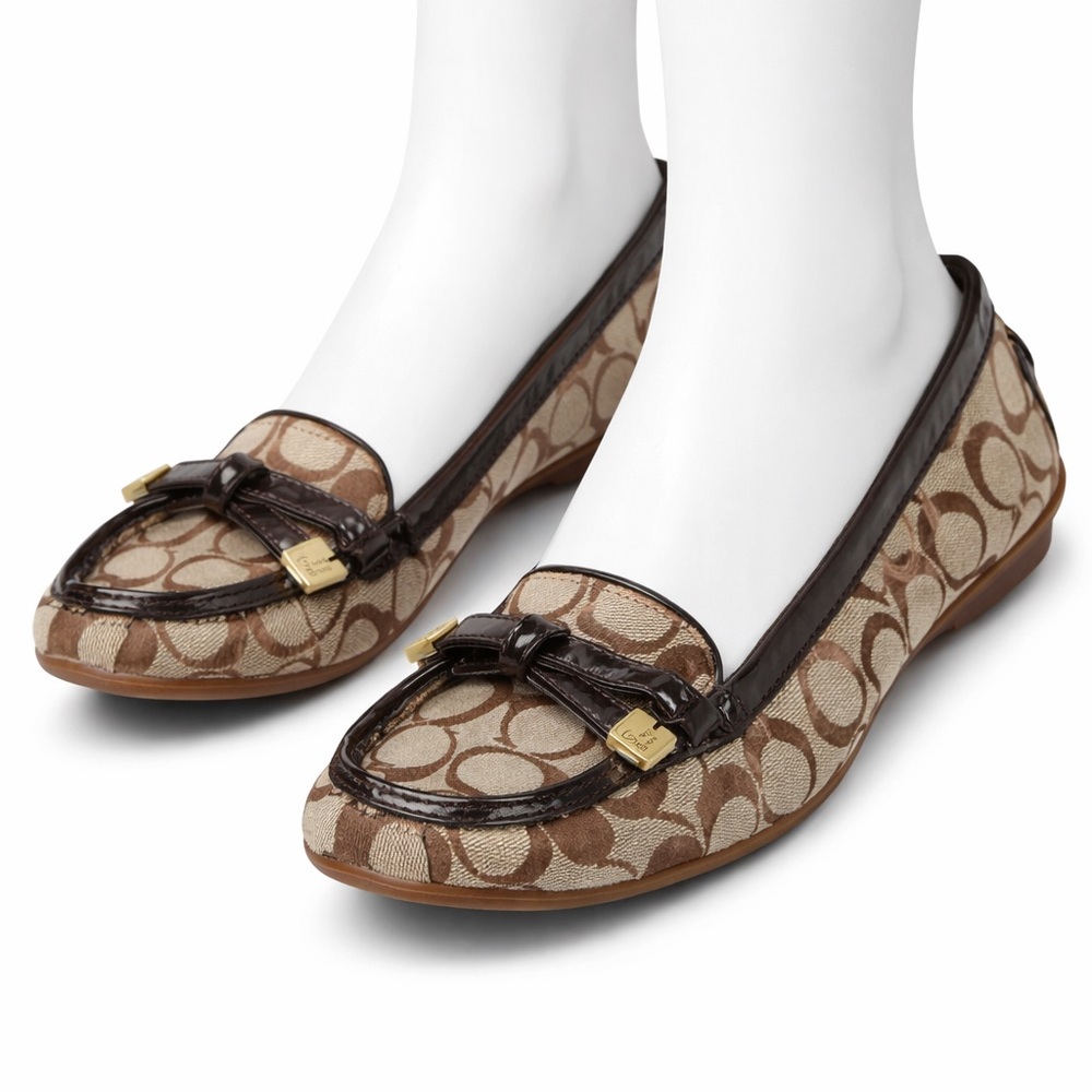 Coach “Frida” Loafers Signature Canvas & Patent Leather Brown Size 6B Driving